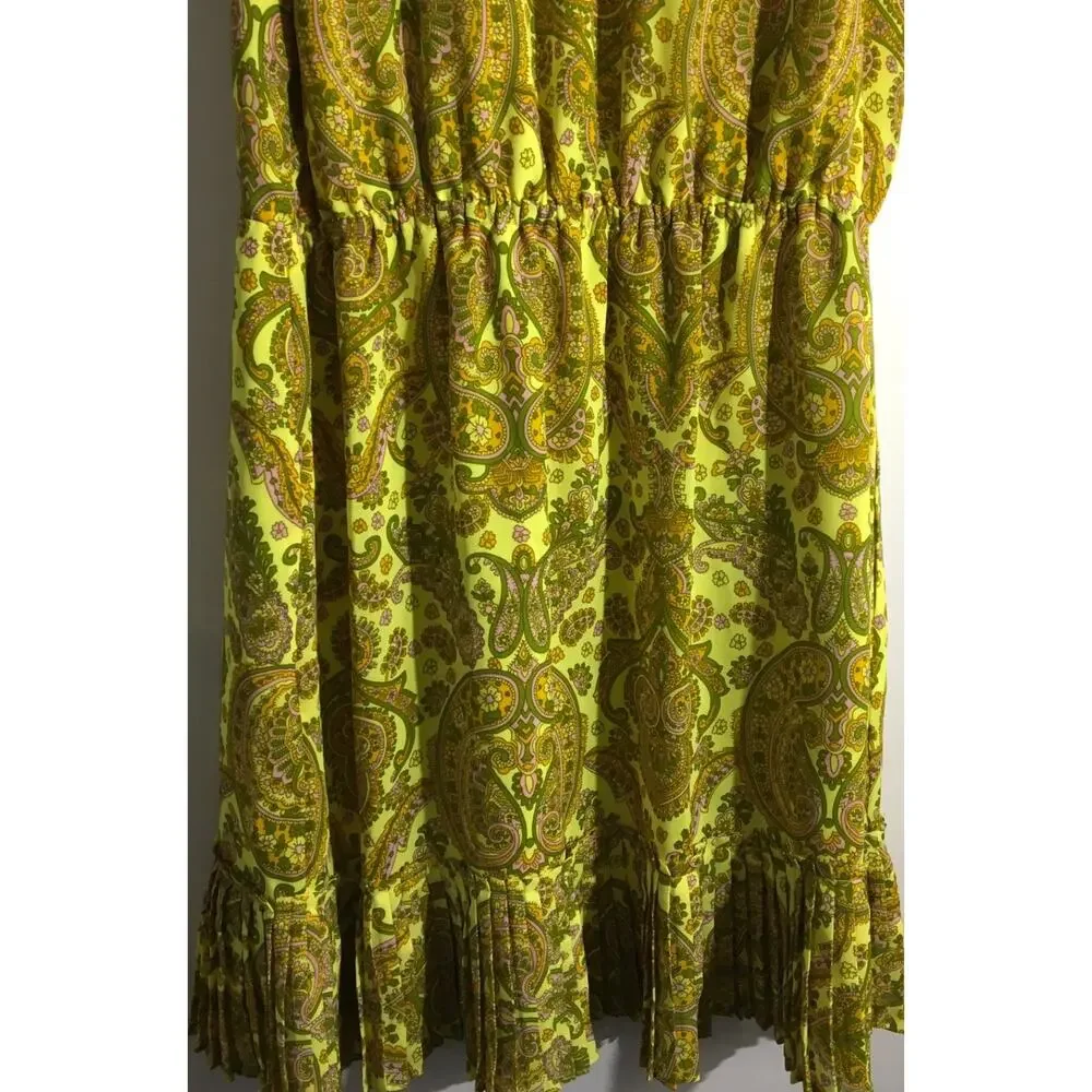 Banana Republic Women's Size Medium Yellow & Pink Paisley Pleated Neck Dress